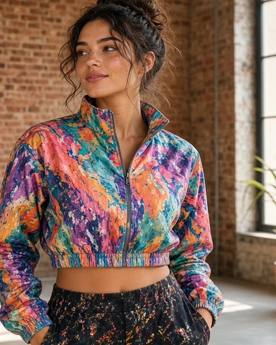 Custom All-Over Print Women's Cropped Windbreaker blank