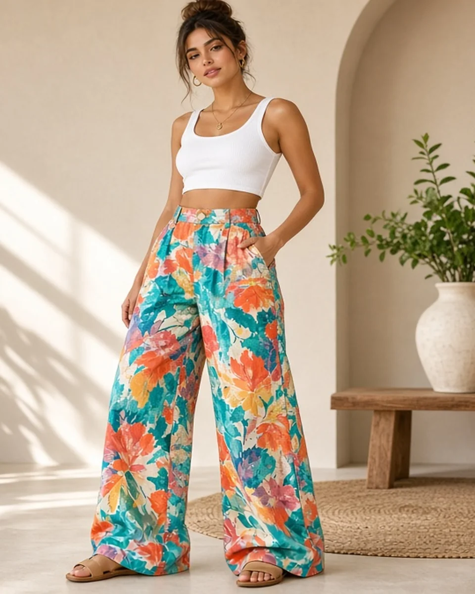 Custom All-Over Print Unisex Wide-Leg Pants blank