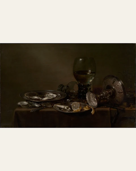 Still Life with Oysters, a Silver Tazza, and Glassware Art Print