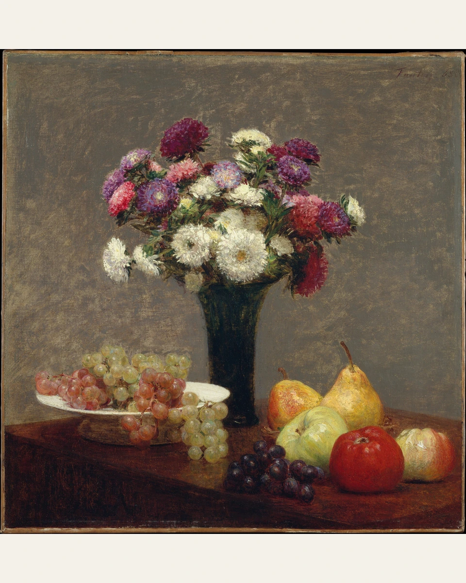 Asters and Fruit on a Table Art Print