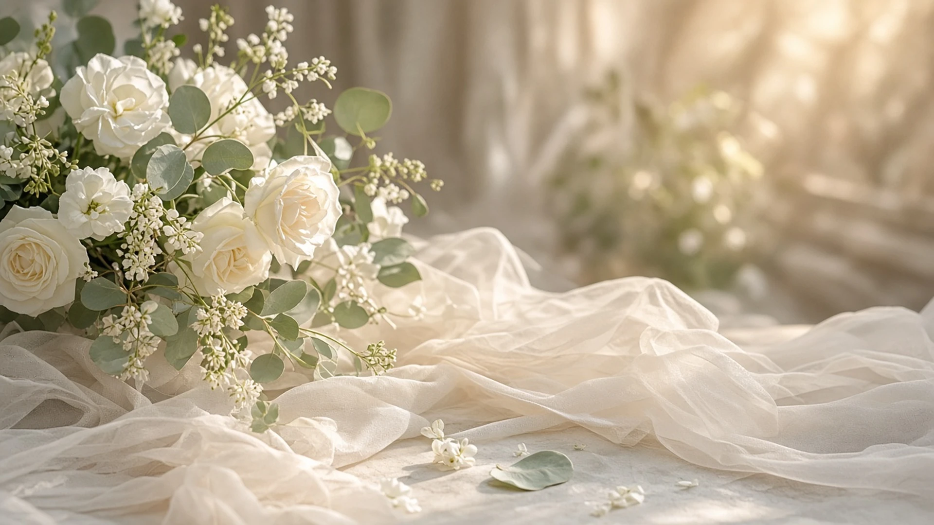 Wedding reception table with glassware and flowers.